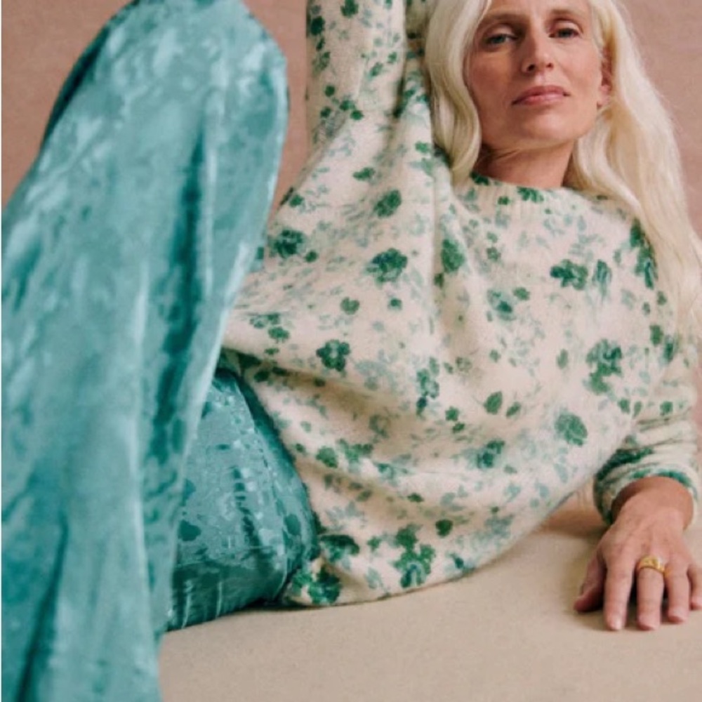 SEZANE | Amaya Green and White Floral Sweater